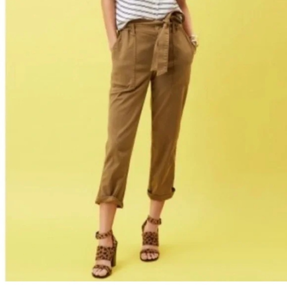 CAbi Discovery Paperbag High Waist Brown Cropped Casual Tie Waist Summer Pants 6